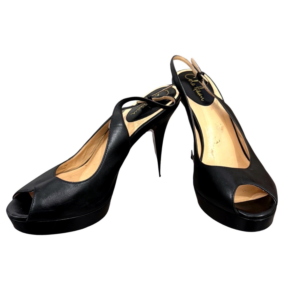 Cole Haan x Nike Slingback Heels Mariela Air Black Leather Pumps Peep Toe 9